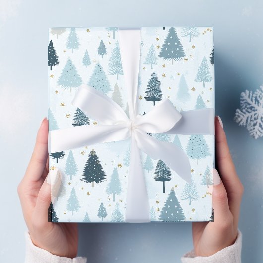 Papier Cadeau Noël de neige bleue et blanche