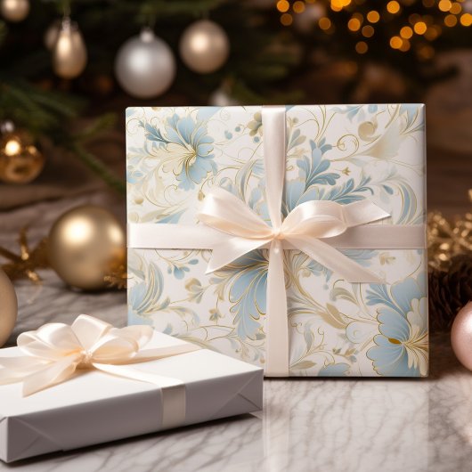 Papier Cadeau Noël de neige bleue et blanche