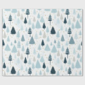 Papier Cadeau Noël de neige bleue et blanche (Plat)