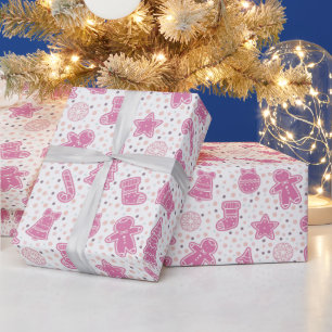 Papier Cadeau Noël de Noël rose et blanc pois