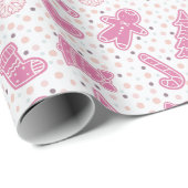 Papier Cadeau Noël de Noël rose et blanc pois (Coin rond)