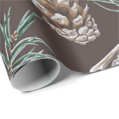 Papier Cadeau Noël de Pinecones d'aquarelle mignonne (Coin rond)