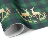 Papier Cadeau Noël de plaid de Buffalo de vert de monogramme de (Coin rond)