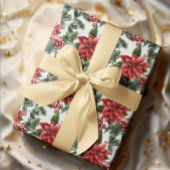 Papier Cadeau Noël de Poinsettia Holly Berries