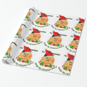 Papier Cadeau Noël de Pomeranian Père Noël