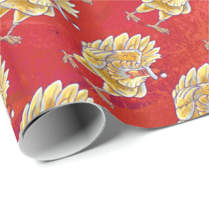 Papier Cadeau Noël de poulet en rouge