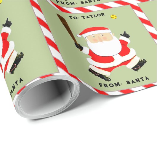 Papier Cadeau Noël de softball de Noël (Coin rond)