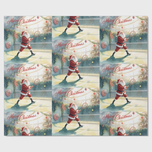 Papier Cadeau Noël de tennis avec le Père Noël en service sur le (Plat)