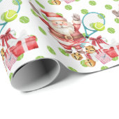 Papier Cadeau Noël de tennis avec Santa CLAUS (Coin rond)