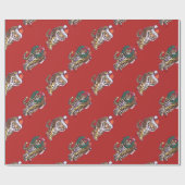 Papier Cadeau Noël de tigre sur le rouge (Plat)