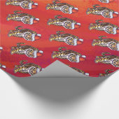 Papier Cadeau Noël de tigre sur le rouge (Coin)