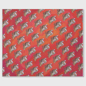 Papier Cadeau Noël de tigre sur le rouge (Plat)