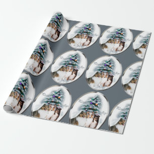 Papier Cadeau Noël de trio de chien de berger de Shetland