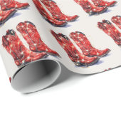 Papier Cadeau Noël des bottes de cowboy de l'Ouest rouge (Coin rond)