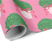 Papier Cadeau Noël des Boxwood Bow roses et verts (Coin rond)