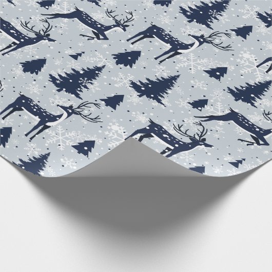 Papier Cadeau Noël des cerfs d'hiver et des flocons de neige (Coin)