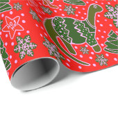 Papier Cadeau Noël des dinosaures rouges (Coin rond)