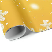 Papier Cadeau Noël des Flammes de neige jaunes/blanches (Coin rond)