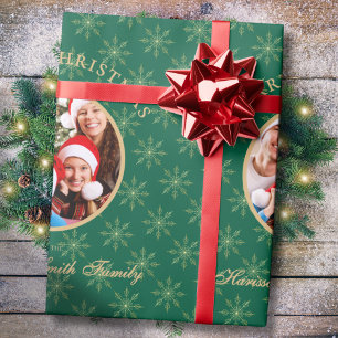 Papier Cadeau Noël des Flammes de neige vert de la forêt