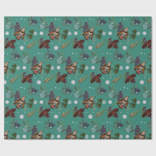 Papier Cadeau Noël des forêts d'oiseaux américains (Plat)