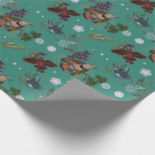 Papier Cadeau Noël des forêts d'oiseaux américains (Coin)
