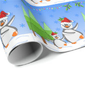 Papier Cadeau Noël des manchots (Coin rond)