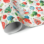 Papier Cadeau Noël des ornements des années 1960 Père Noël et bi (Coin rond)