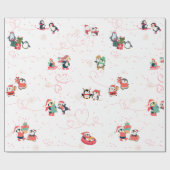 Papier Cadeau Noël des pingouins plein de coeur (Plat)