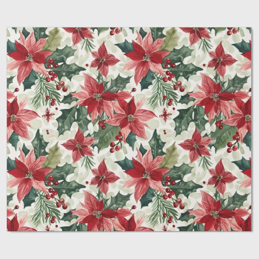 Papier Cadeau Noël des Poinsettias rouges (Plat)