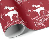 Papier Cadeau Noël des rennes de vol magique (rouge) (Coin rond)