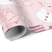 Papier Cadeau Noël des Snowmen Cadeaux cadeaux Noël rose (Coin rond)