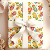 Papier Cadeau Noël d'hiver Mittens Gants Motif de vacances