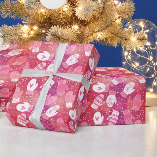 Papier Cadeau Noël d'hiver Mittens Motif en rose (Vacances)