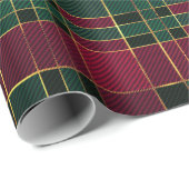 Papier Cadeau Noël d'hiver Rouge & Vert Tartan & Or (Coin rond)
