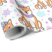 Papier Cadeau Noël d'hiver Shiba Inu (Coin rond)