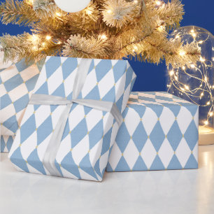 Papier Cadeau Noël Diamant Bleu Blanc
