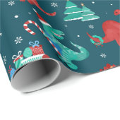 Papier Cadeau Noël Dinosaur Enfants Fun hiver Vacances (Coin rond)
