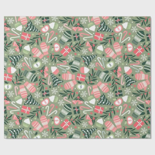 Papier Cadeau Noël Ditsy, Sage (Plat)