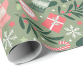 Papier Cadeau Noël Ditsy, Sage (Coin rond)