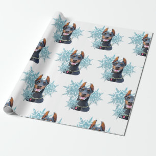 Papier Cadeau Noël Doberman Pincher Snowflakes