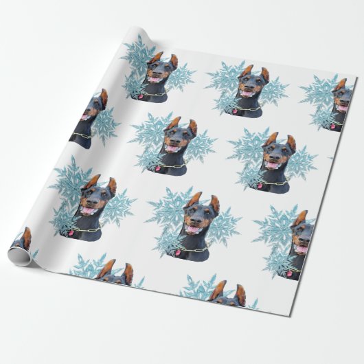Papier Cadeau Noël Doberman Pincher Snowflakes (Déroulé)
