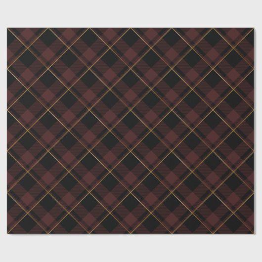 Papier Cadeau Noel doré et rouge foncé Tartan plaid (Plat)