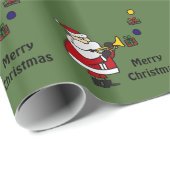 Papier Cadeau Noël drôle Père Noël jouant la trompette (Coin rond)
