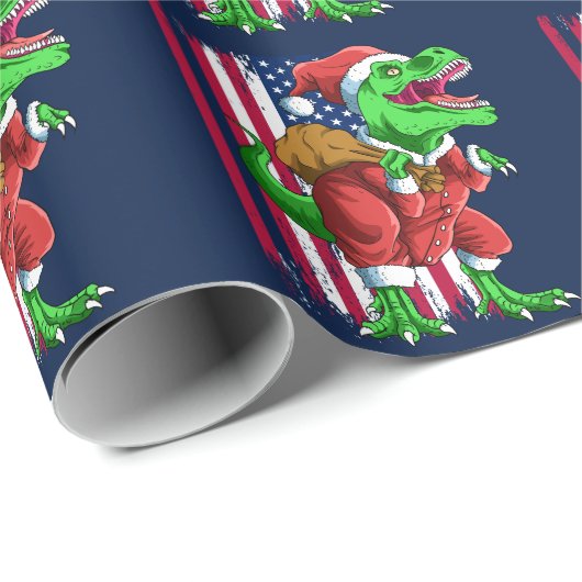 Papier Cadeau Noël drôle Père Noël T Rex Tyrannosaurus Noël (Coin rond)