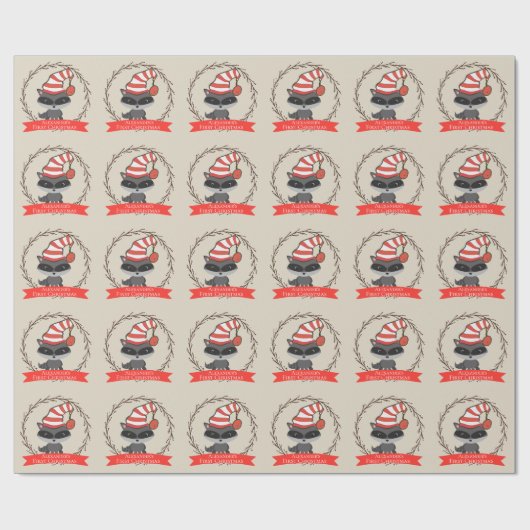 Papier Cadeau Noël du bébé de raton laveur de créature de région (Plat)