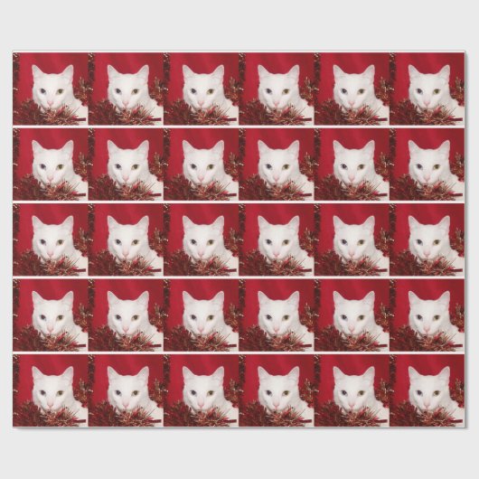 Papier Cadeau Noël du chat blanc (Plat)
