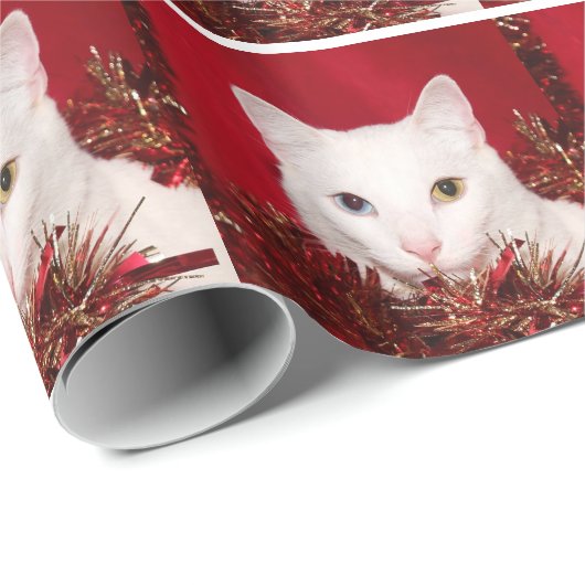 Papier Cadeau Noël du chat blanc (Coin rond)