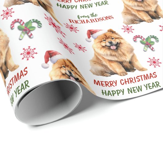 Papier Cadeau Noël du chien de Noël de Chow Chow Chow (Coin rond)
