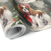 Papier Cadeau Noël du chien espagnol Cavalier King Charles (Coin rond)