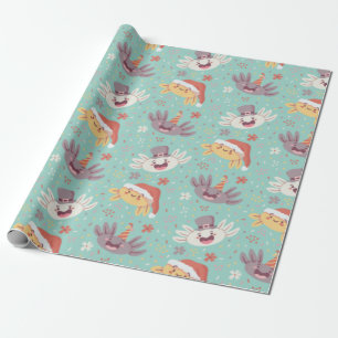 Papier Cadeau Noël du mignon Axolotl Motif de Noël Kawaii Anim